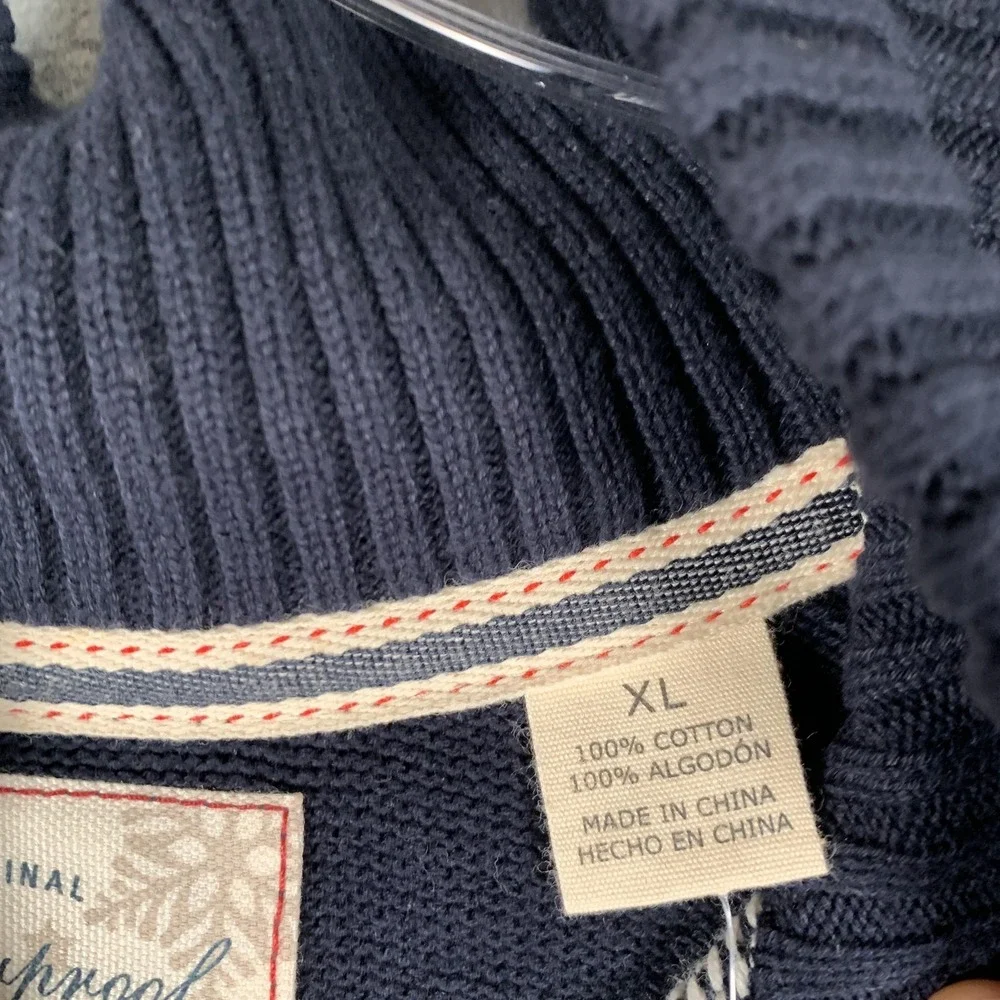 Weatherproof Vintage Sweater Mens XL Navy‎ Fair Isle 1/4 Zip Mock Neck Pullover